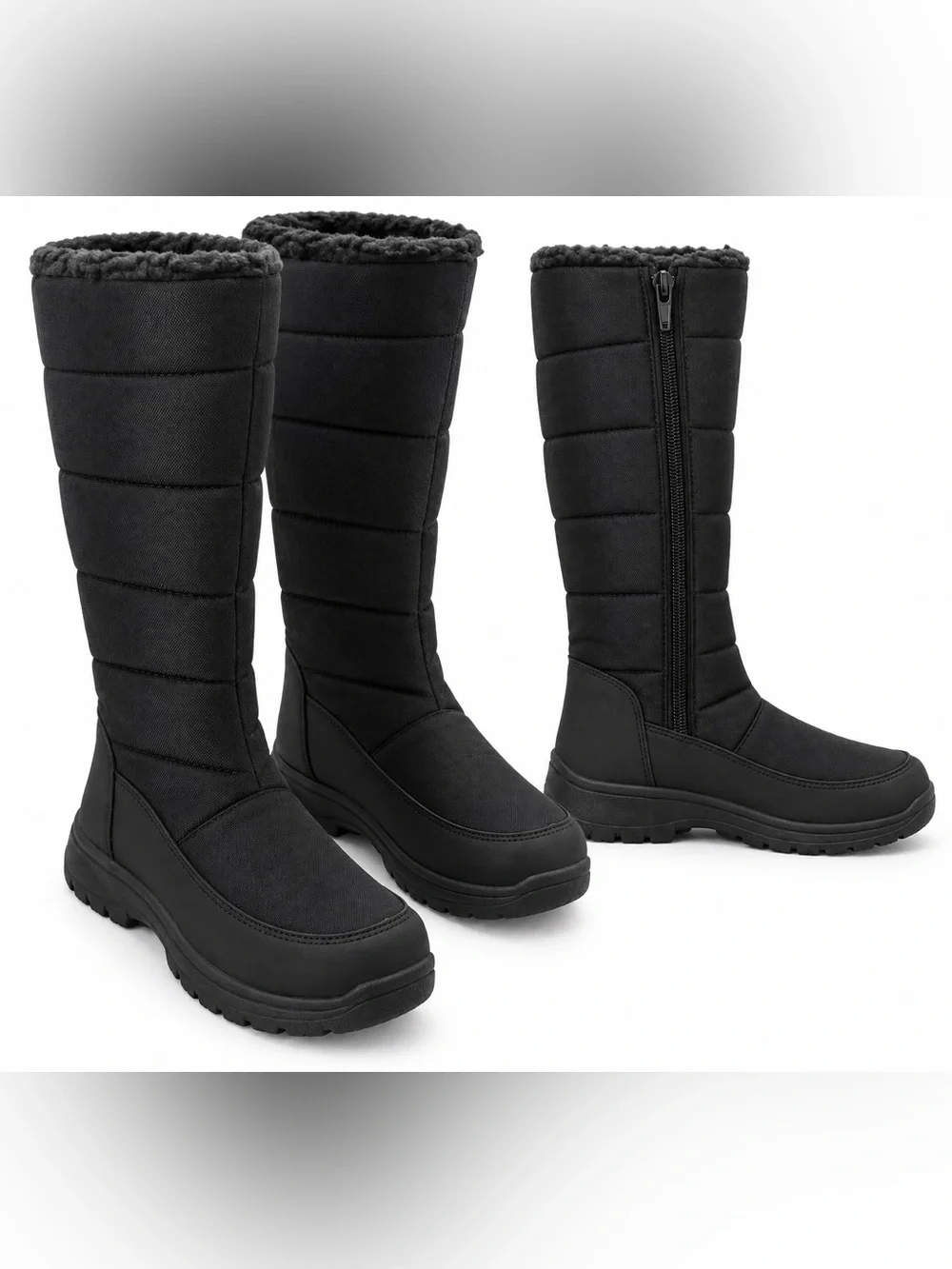 Tall Women's Black Winter Zip Snow Boots